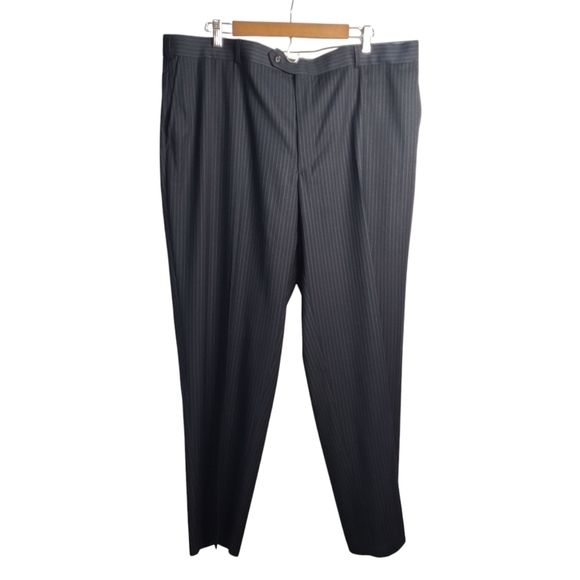 Statement Mens Dress Pants Navy Stripes Flat Front Comfortable Fit SZ 42W/30 NWT - Picture 1 of 8